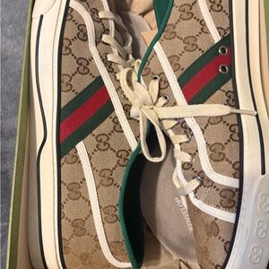 Gucci Beige and Green Sneakers